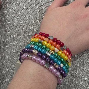 Set of 7 Multicolored Plastic Beaded Bracelets